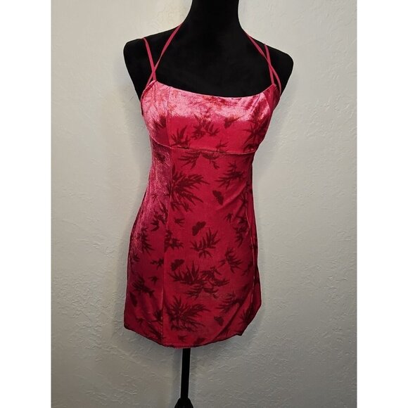 Women Urban Outfitters Velvet Babydoll Tank Cami Mini Pink Y2k Halter Barbiecore - Picture 1 of 9